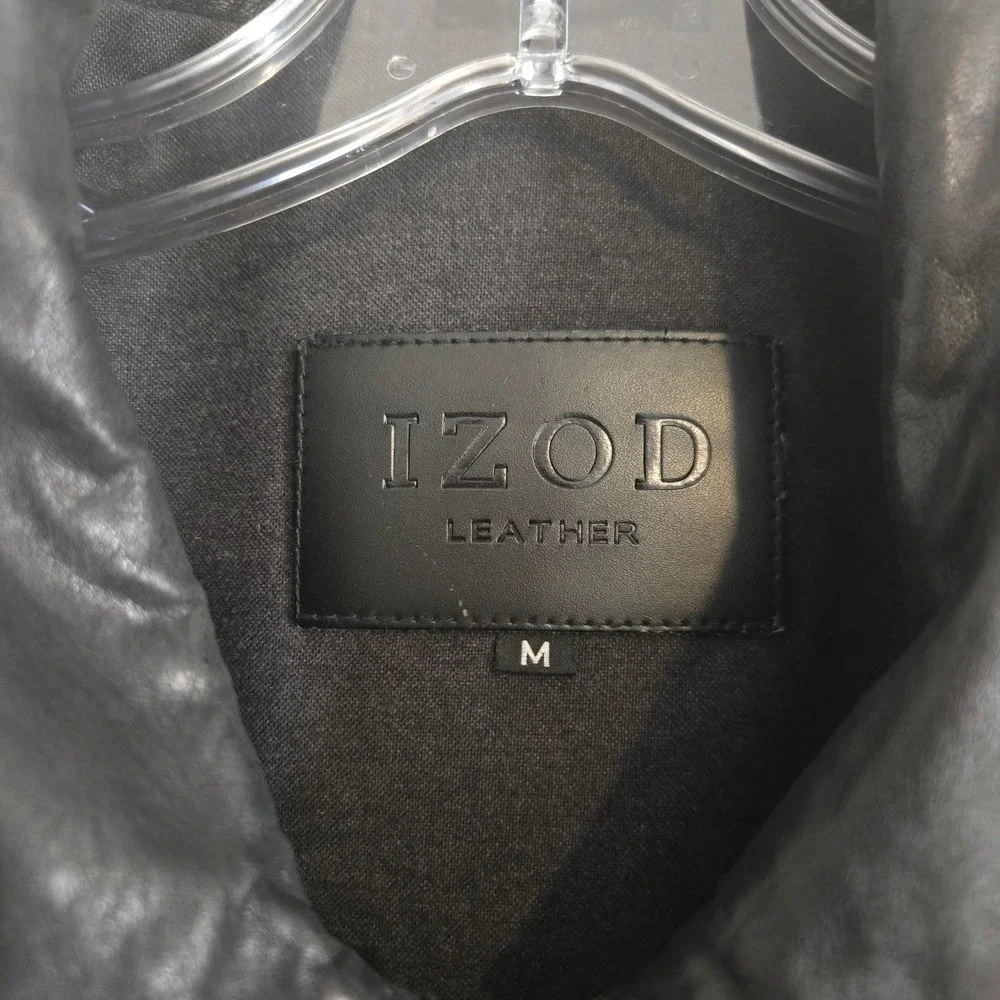 IZOD Leather Jacket Mens Medium‎ Black Full Zip Classic Minimalist Coat
